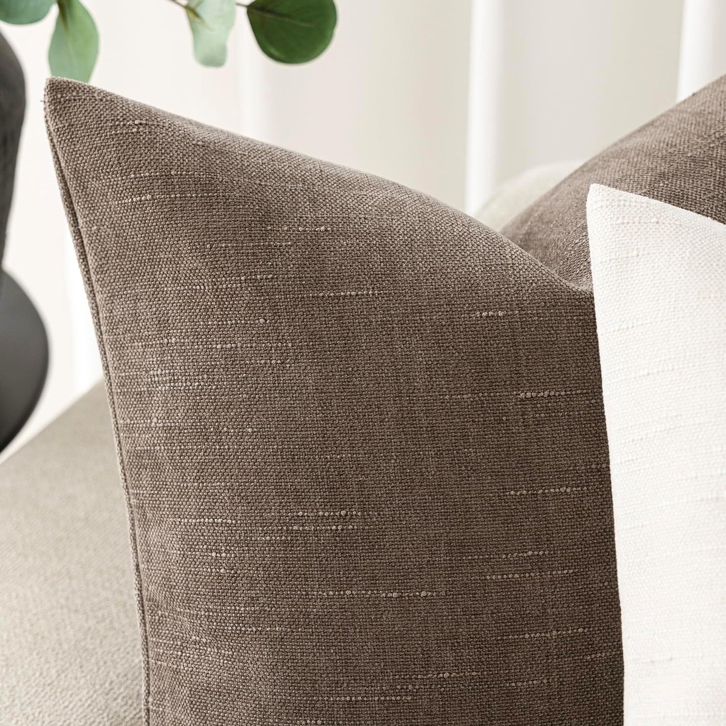 Foindtower Pack of 2 Soft Textured Throw Decorative Pillow Covers Lumbar Accent Solid Cushion Cover Cozy Farmhouse Pillow Case with Zipper for Couch Sofa Bed Living Room 12x20 Inch, Taupe