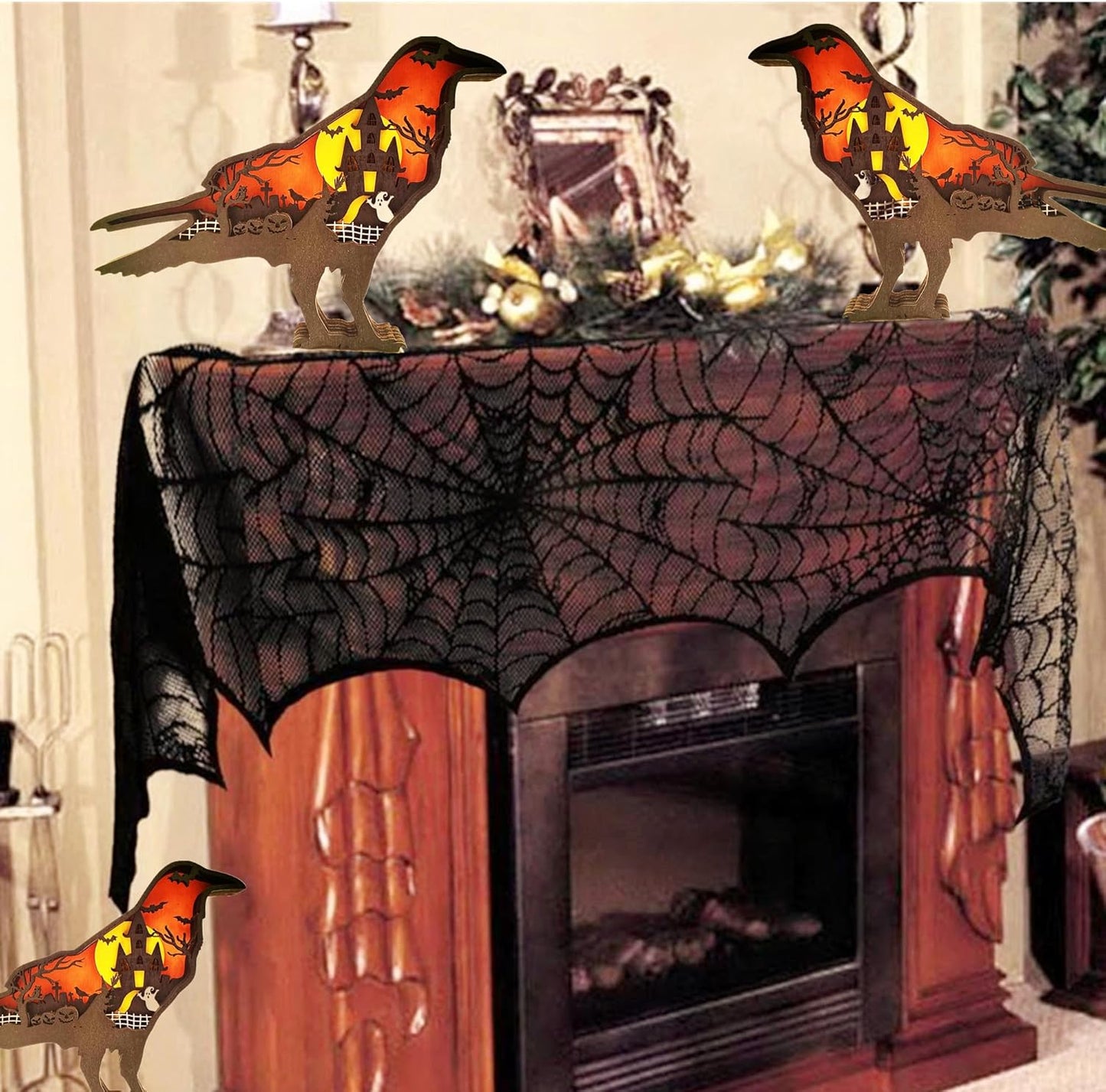 Forest Animal Desk Art Decor Wooden Farmhouse Table Decoration, Cabin Decor, Nursery Decor Mountain Decor for Bedroom Living Room (Crow)