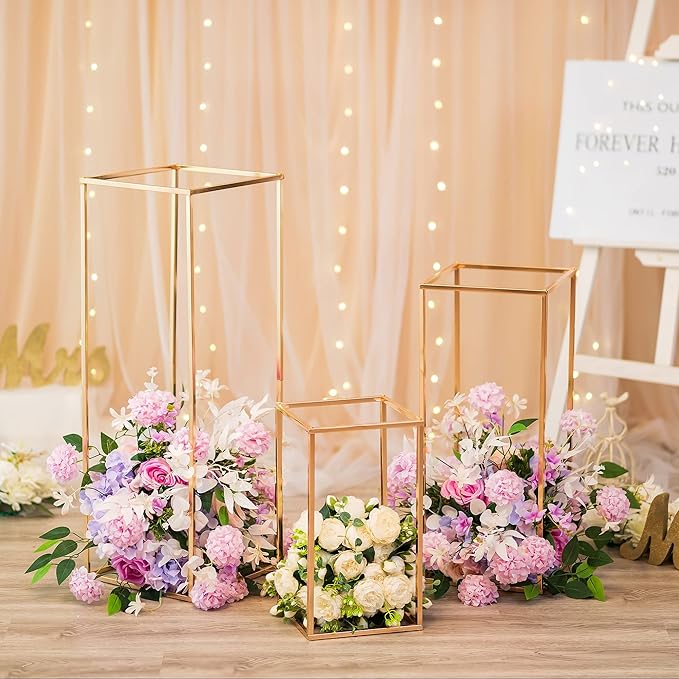 Sziqiqi Table Centerpiece Decorations for Weddings - Wedding Decoration for Ceremony Modern Rectangular Flowers Arrangements Display Rack for T-Stage Tables 31.5inch Gold