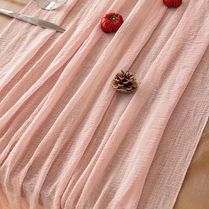 3pcs Pink Gauze Rustic Cheesecloth Table Runner 120 Inch 10 FT for Wedding Baby Shower Bridal Shower Birthday Engagement Garden Outdoor Party Long Sheer Boho Decorations