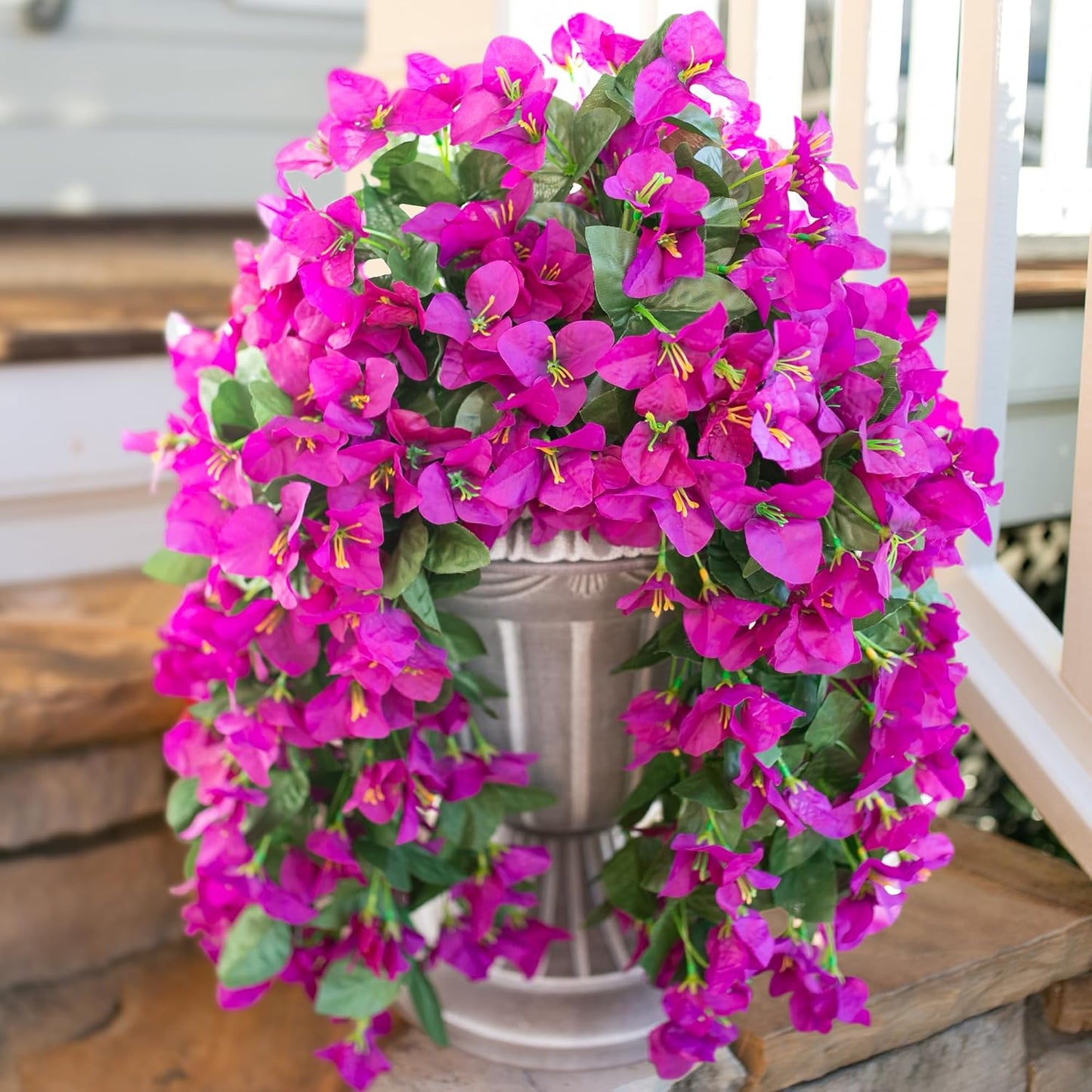 HyeFlora Bougainvillea Artificial Hanging Flowers Plants for Outdoors Decoration, 2pcs Fake Flowers Silk Bougainvillea Vines Realistic UV Resistant Faux Flowers for Outdoor Planters Patio Urn, Purple