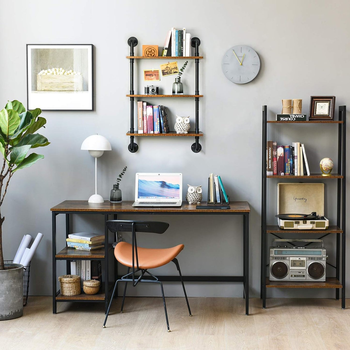 IBUYKE Industrial Pipe Shelves, Pipe Floating Shelves, Rustic Wall Mount Bookcase, 3-Tiers, 23.6" Metal Bracket Storage Wall Shelf for Bedroom, Kitchen, Living Room, Bathroom RF-TM003