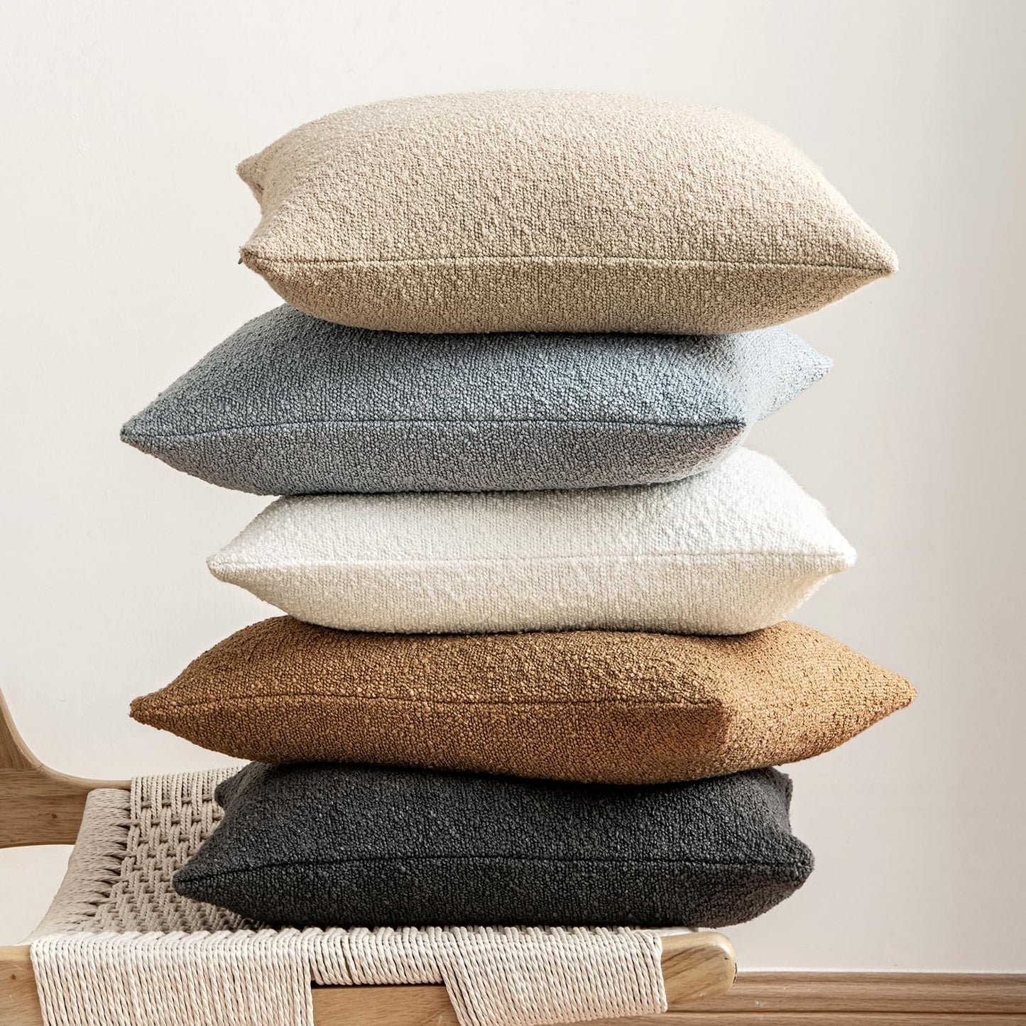 MIULEE 20x20 Inch Decorative Pillow Covers for Couch Bed Set of 2 Textured Boucle Neutral Winter Throw Pillows Christmas White Accent Solid Cushion Pillowcases Sofa Livingroom Home Decor