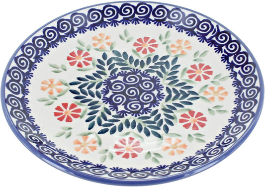Blue Rose Polish Pottery - Orange Garden Bouquet Dessert Plate - 7" Diameter - Beautiful Plate for Cake, Appetizers, or Snacks