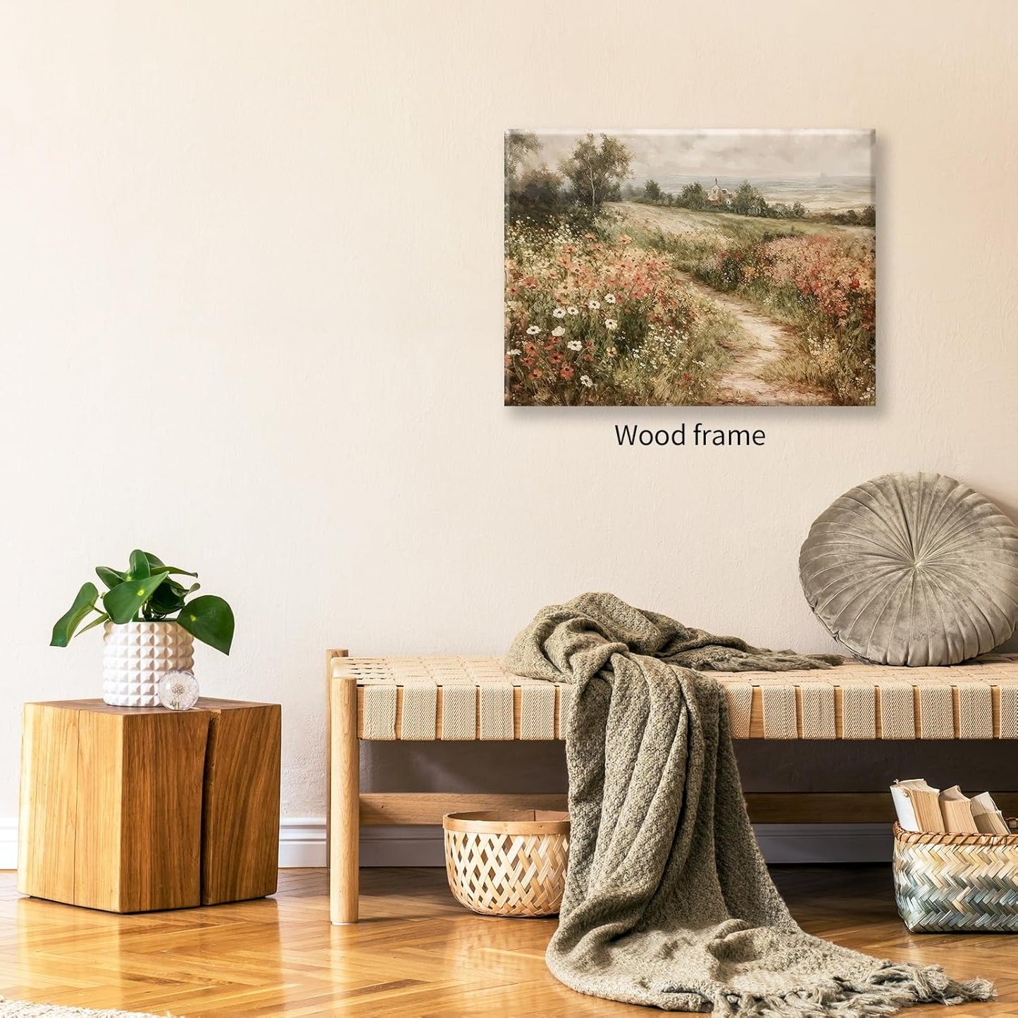 Landscape Wildflower Wall Art Nature Botanical Floral Posters Retro Cottagecore Plant Paintings Canvas Prints 12x16 inch Framed for Farmhouse Living Room Wall Decor