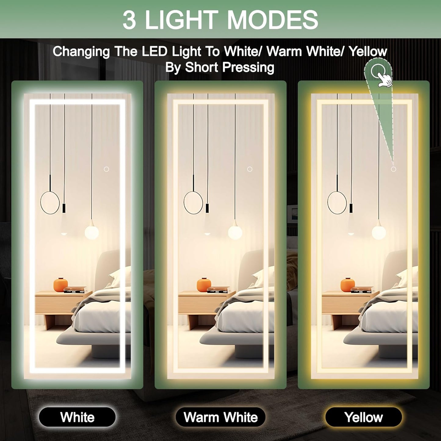 Hasipu LED Door Mirror Full Length, 47 x 18 Inch Full Body Wall Mirror Over The Door Hanging Mirror for Bedroom, Living Room, Cloakroom Right Angle