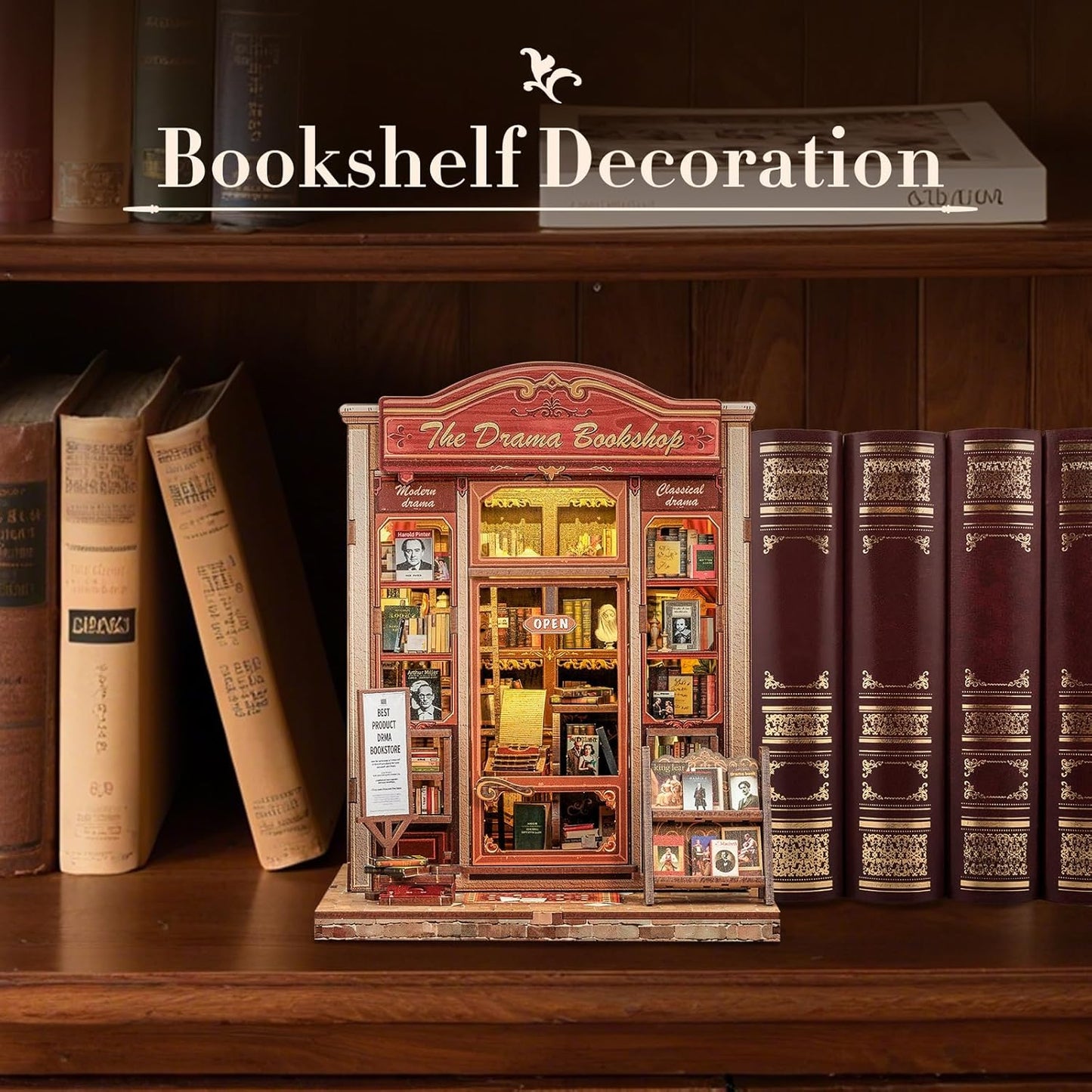 Fsolis Book Nook Kit, DIY Bookshelf Miniature Bookshelf Kit for Adults Tiny House 3D Puzzle Booknook Adult Craft Gifts for Women Teenagers Book Lovers (The Drama Bookshop)