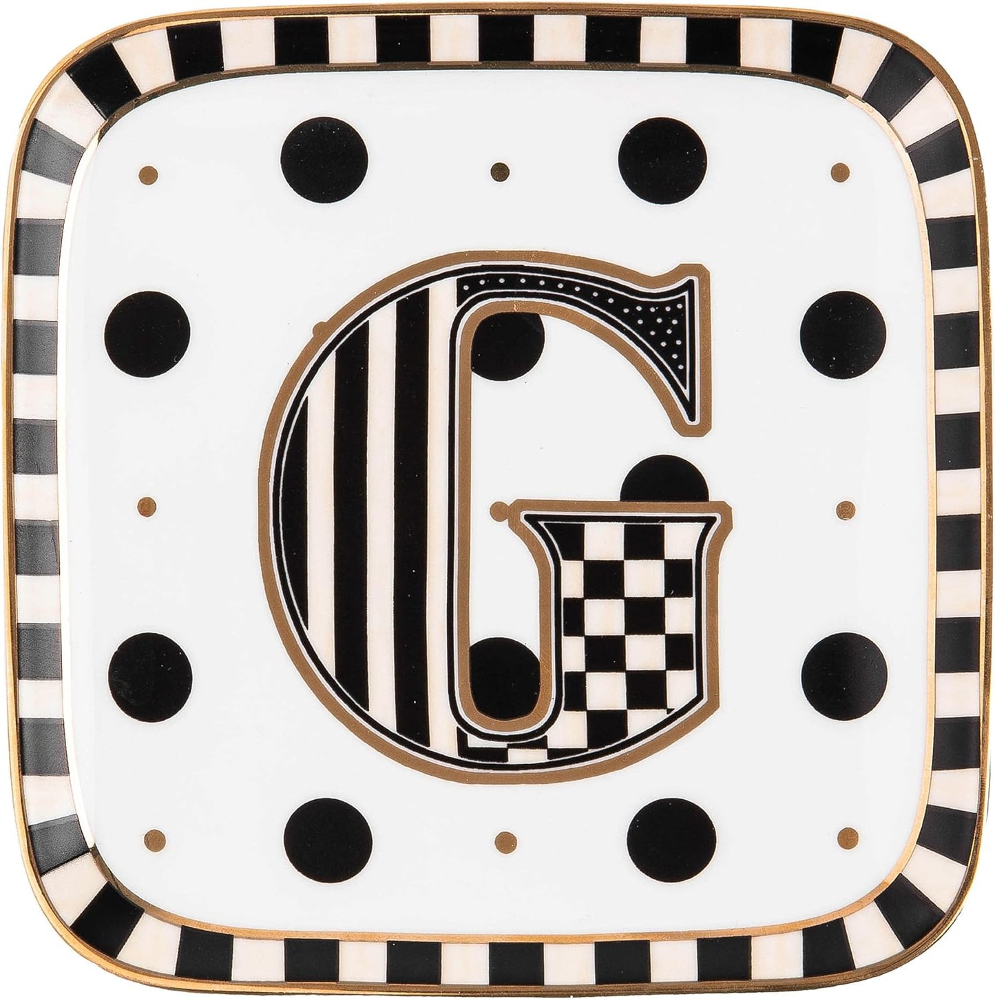 MACKENZIE-CHILDS Monogram Dish, Decorative Ceramic Letter Plate, 5 3/4" Square, G