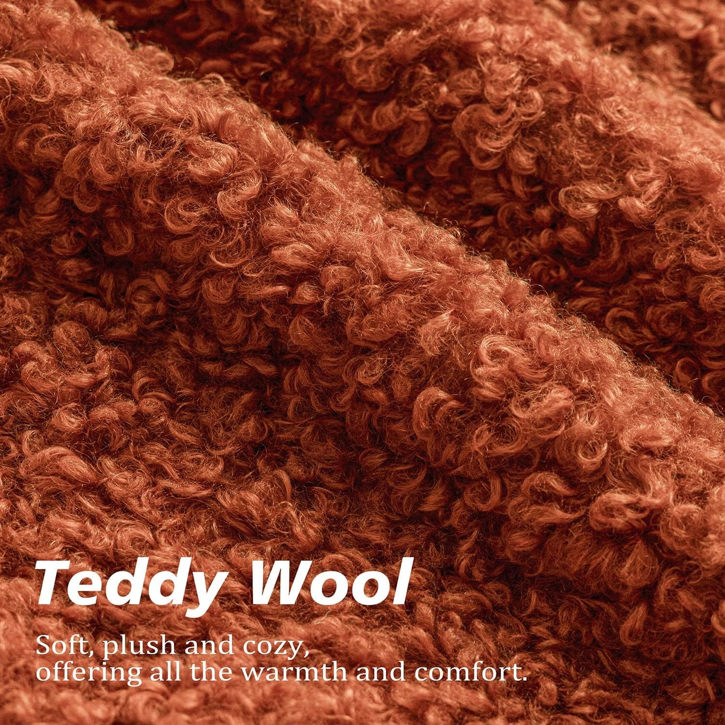 Foindtower Set of 2 Curly Teddy Wool Pillow Covers Decorative Boucle Textured Lumbar Throw Pillow Faux Fur Sherpa Pillowcases Sheepskin Fuzzy Cushion Case for Sofa Bedroom Car 12"x20" Burnt Orange