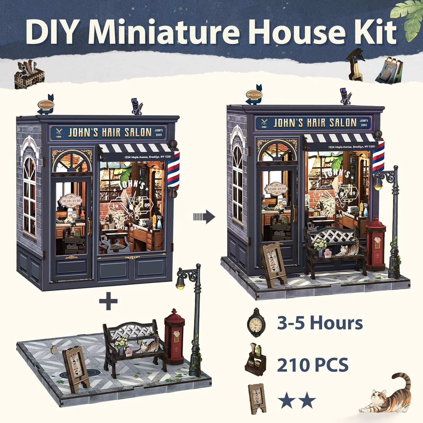 Fsolis Book Nook Kit - DIY Miniature House Kit for Adults Mini House Tiny 3D Puzzles for Bookshelf Diorama Decor Gifts for Women Teenagers Puzzle Lovers (John's Hair Salon)