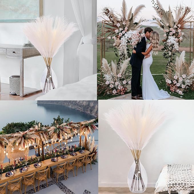 38" 10 Stems White Pampas Grass Tall Decor - Faux Pampas Grass Decor Tall for Floor Vase Boho Home Wedding Mothers Day Decoration