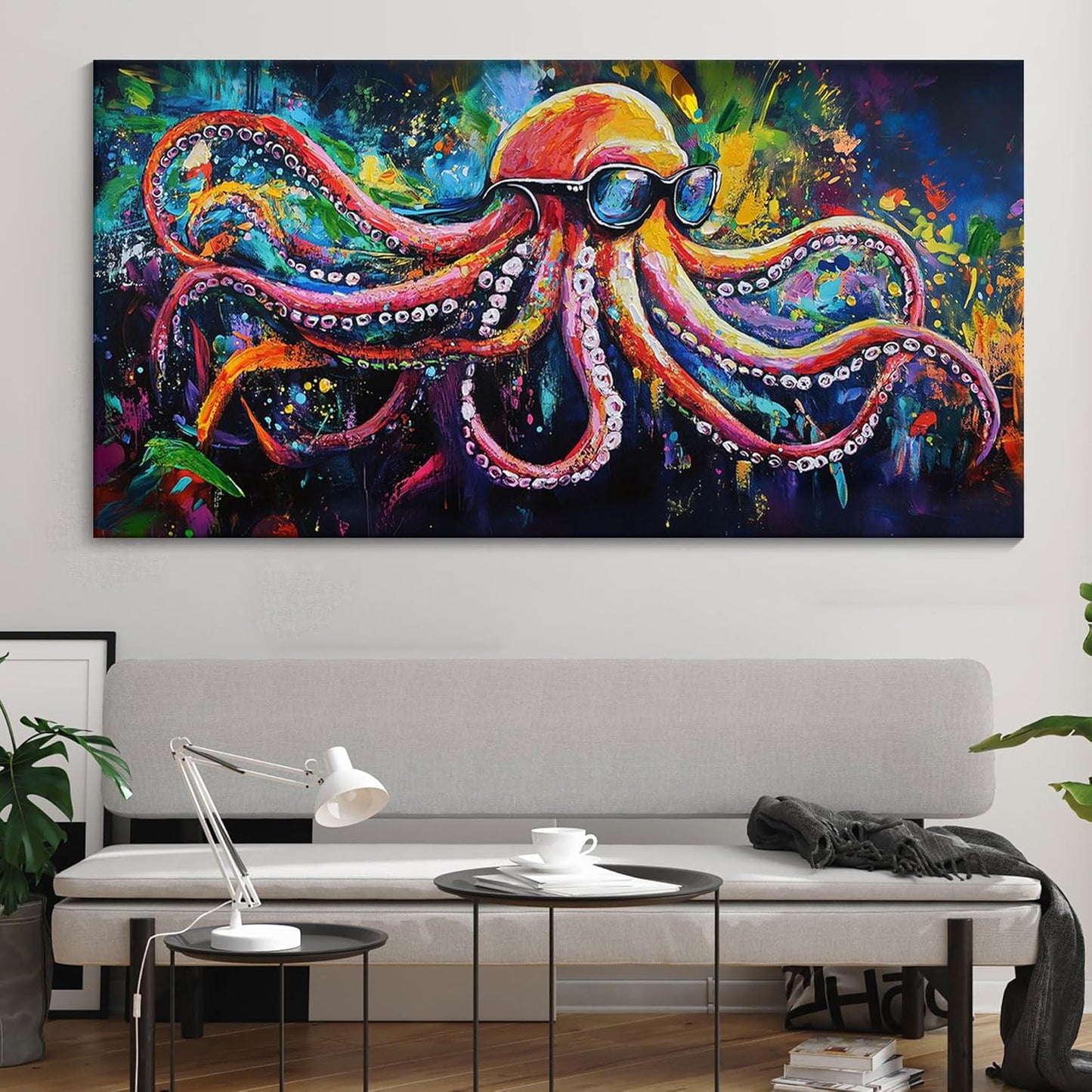JEAWA Abstract Graffiti Wall Art, Large Size Funny Octopus Street Cool Pop Hand Drawn Texture Canvas Paintings for Living Room Bedroom Men Teenage Boy Game Room Picture Wall Decor 29x58 IN