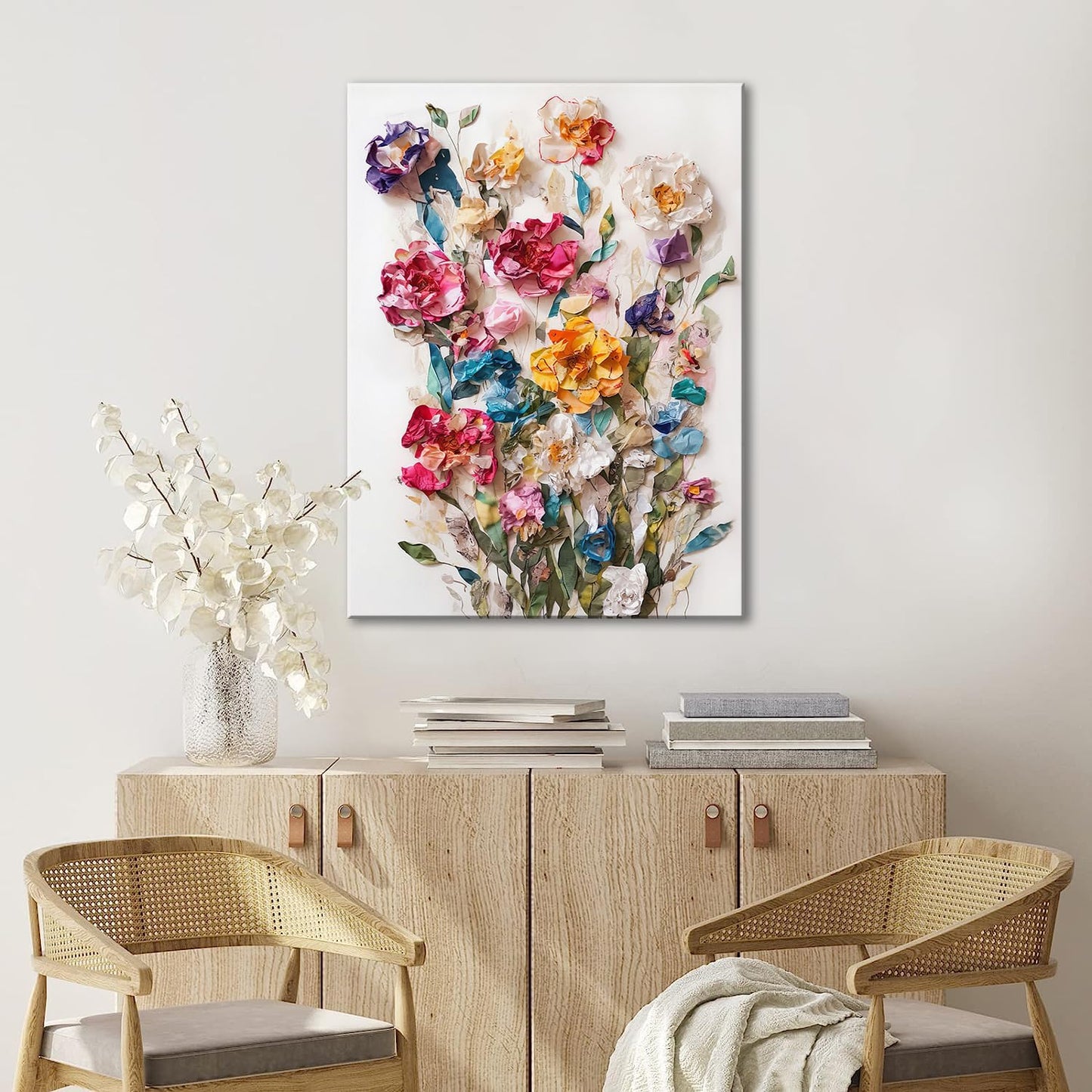 Framed Colorful Floral Canvas Wall Art Flowers Rose Wildflowers painting Wall Decor Artwork Modern Botanical Picture paint Poster Prints Ready to Hang (Floral, 24x36 Inch Framed)