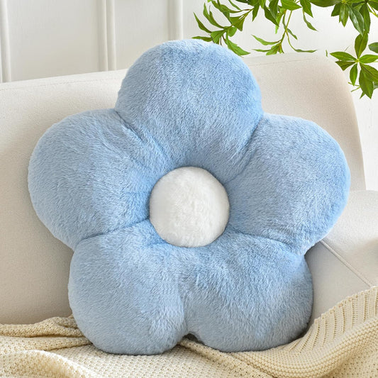 Flower Pillows, Soft Flower Shaped Pillow with Home Decorative for Couch Chair Bed,Flower Floor Throw Pillows for Adults Bedroom Living Room (Grey Blue, 15 Inches)