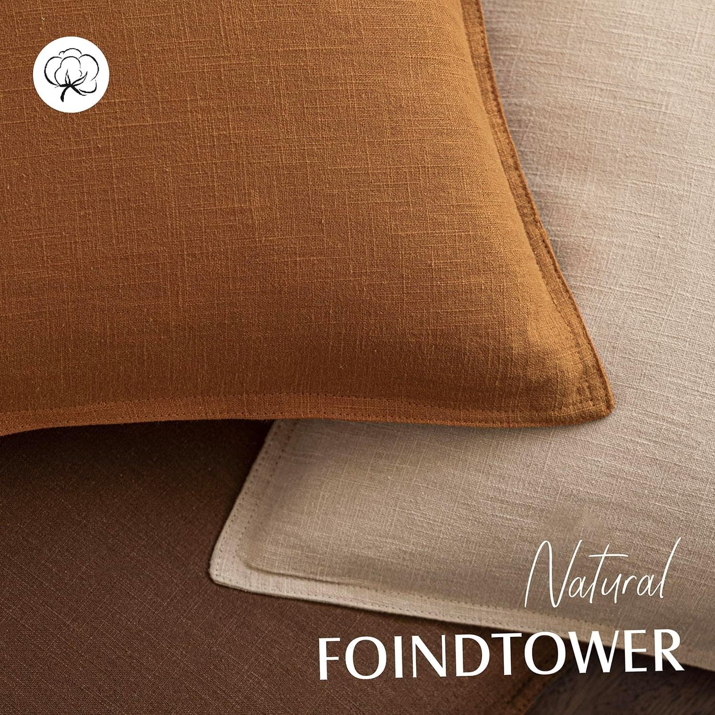 Foindtower Set of 2, Decorative Linen Soild Throw Pillow Covers Soft Accent Euro Cushion Case Boho Farmhouse Pillowcase for Chair Couch Sofa Bedroom Living Room Home Decor 20 x 20 Inch Autumn Orange