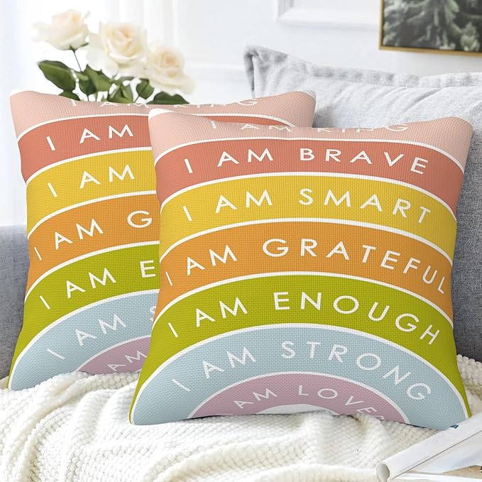 Positive Affirmations Throw Pillow Covers Set of 2 Inspirational Pillow Covers 16x16 Inch Modern Farmhouse Home Decorative Pillow Cases Cushion Cover for Sofa Living Room Office