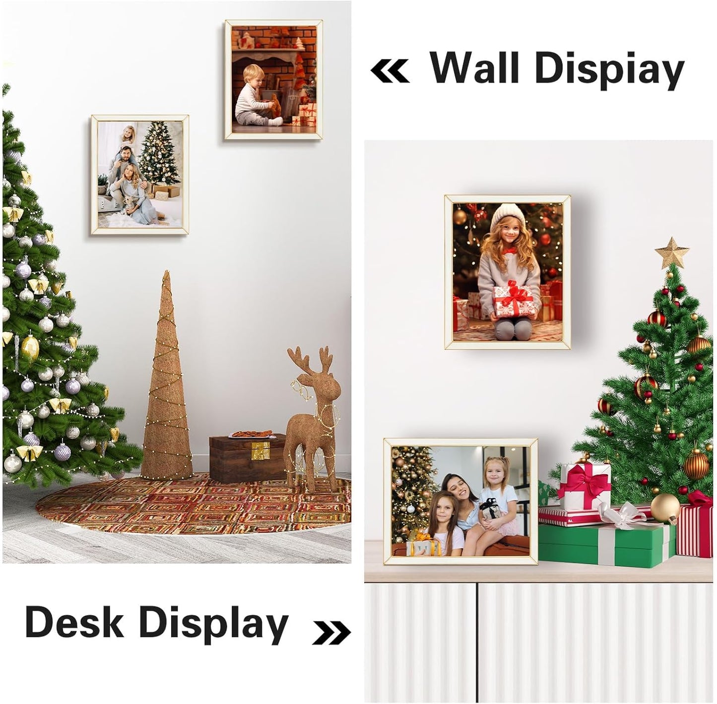 Frametory Enamel Picture Frame - 8x10 Gold Metal Edge White Enamel Picture Frame With Easel and Velvet Back for Tabletop Display, Bookshelf, 8x10 Wall Decoration, Photo Frames-2 Set