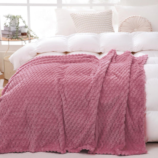 Dusty Pink Throw Blanket 90"×90" inches Gifts for Mom Fuzzy 3D Jacquard Decorative Flannel Fleece Super Soft Plush Cozy Blanket for Couch Sofa Chair Lightweight