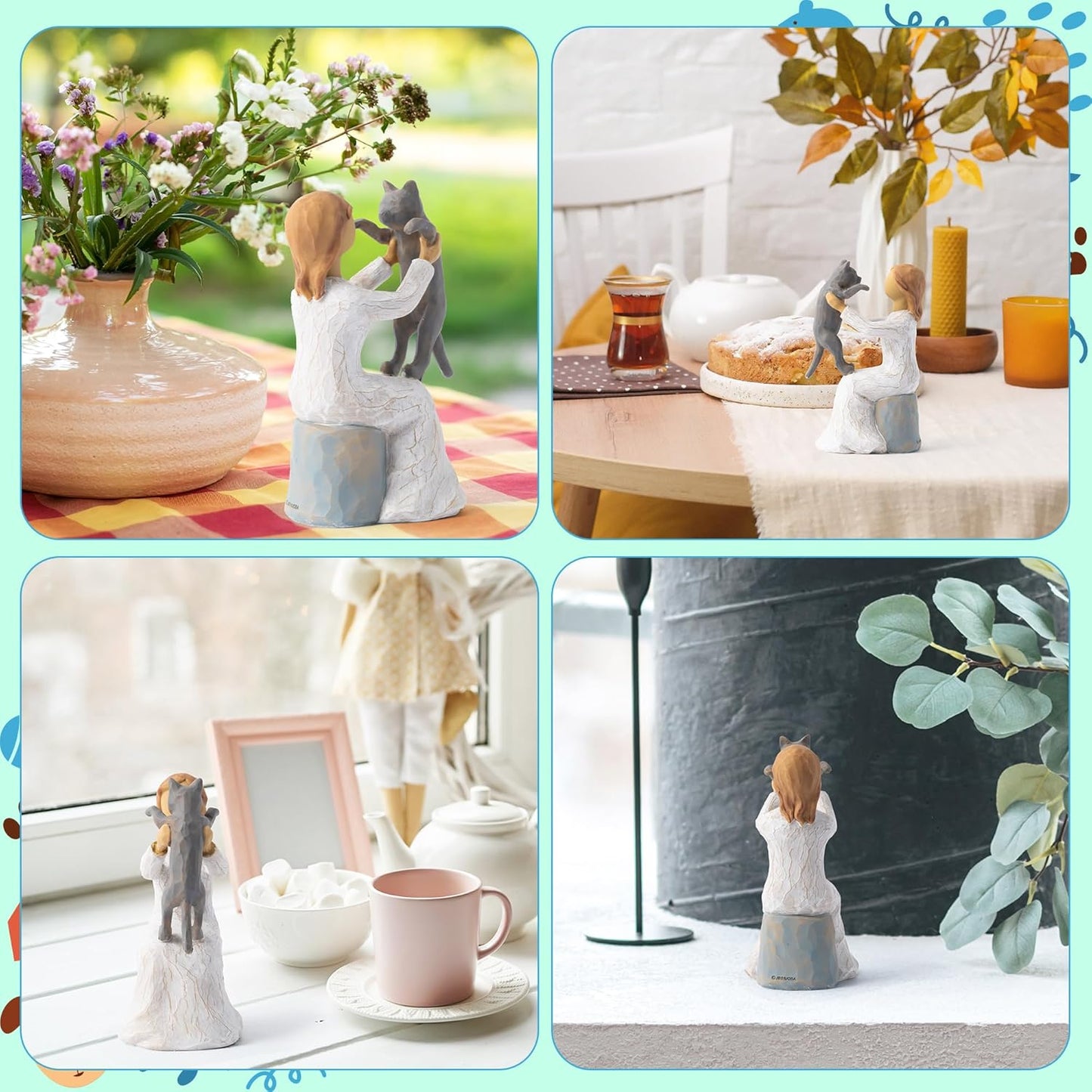 Love My Cat Figurines Statue - Cat with Angel Hand-Painted Sculpted Statue Table Topper Decor for Pet Lover Home Room Office Desktop Christmas Birthday Party Favor Housewarming Friendship Gift