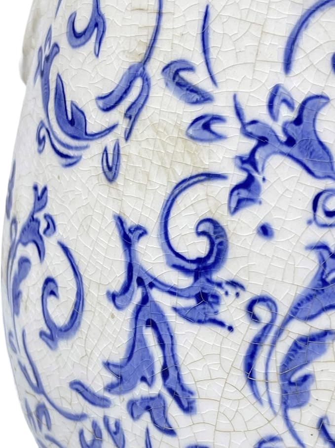 Vintage Blue Ceramic Ice Crack Glaze Flower Pot with Drainage Holes and With Handle, Country Rustic Planters for Indoor and Outdoor,Tuscan Decor,Home,Living Room, Garden Decor, Gardening Gift (Blue)