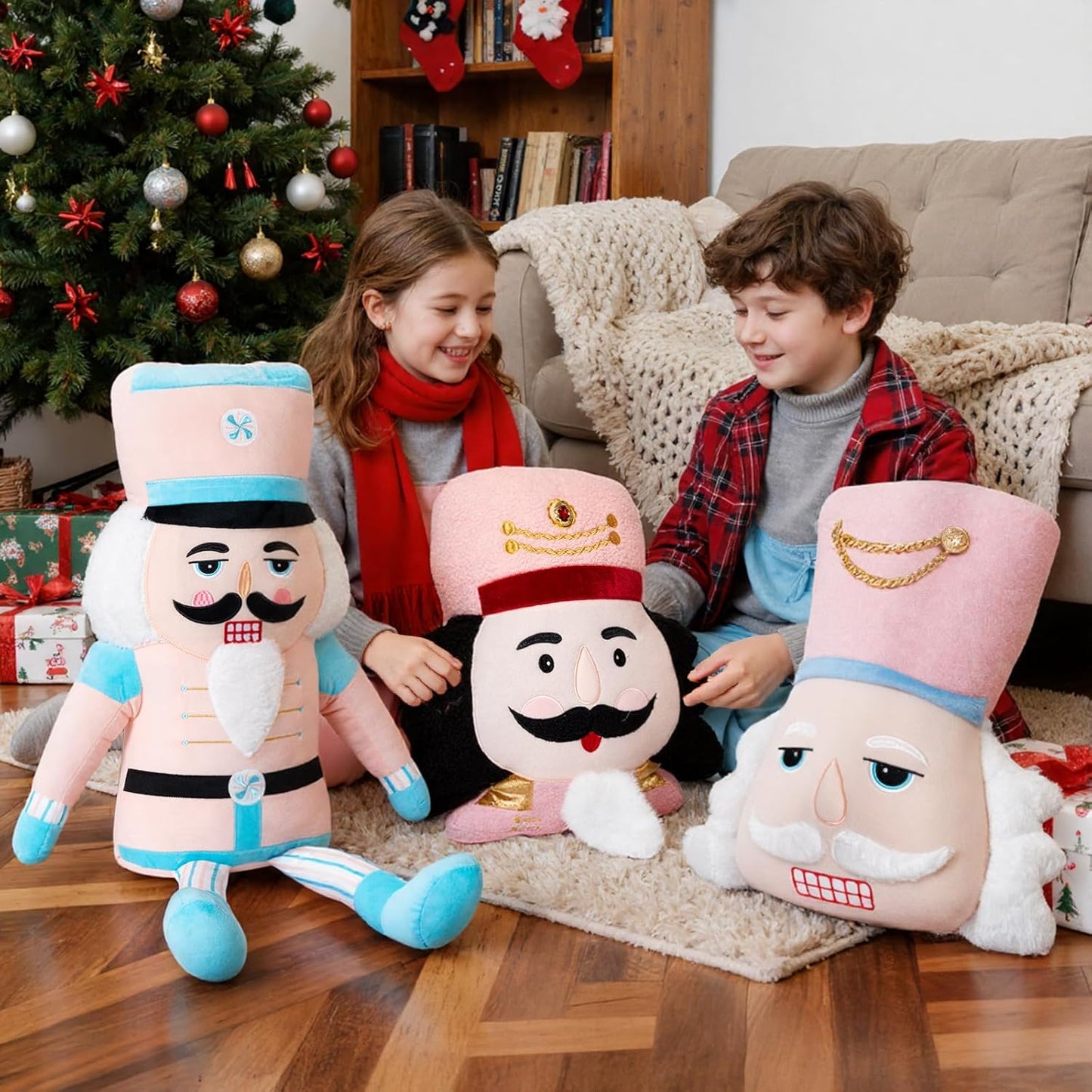 Lanpn Christmas Nutcracker Pillow Set of 2, Christmas Decoration Winter Throw Pillows Soft Cute 3D Shaped Nutcracker Throw Cushion for Sofa Living Room Bedroom Xmas Decor (Pink)