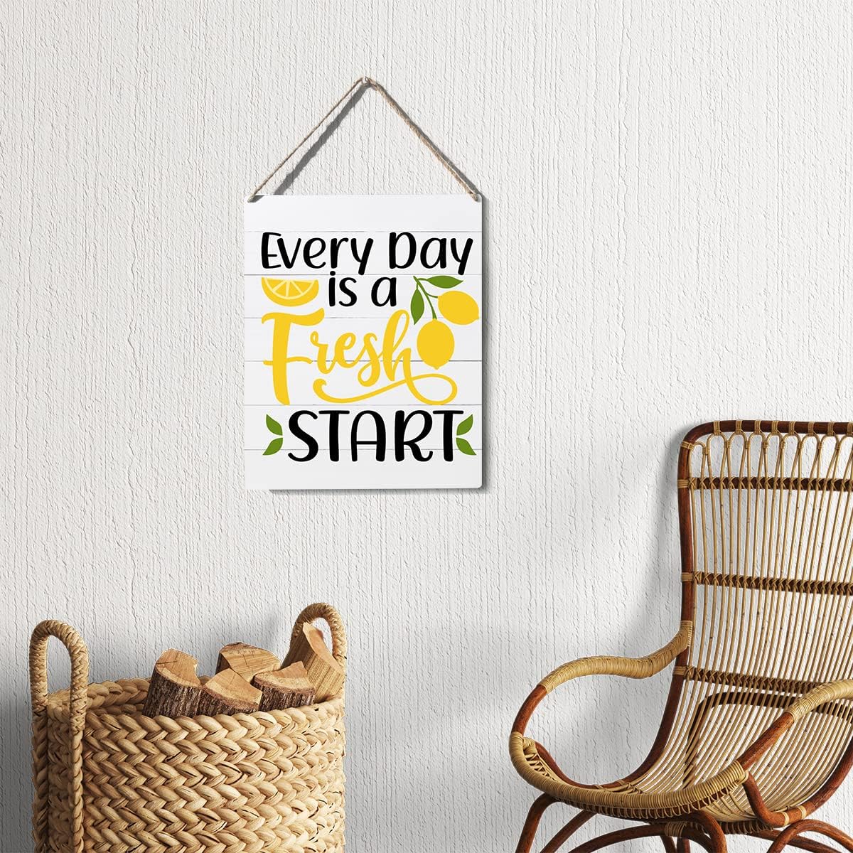 Kitchen Lemon Sign Farmhouse Every Day is a Fresh Start Wooden Sign Plaque Wall Hanging Posters Artwork 10”X8” Perfect Home Decoration…