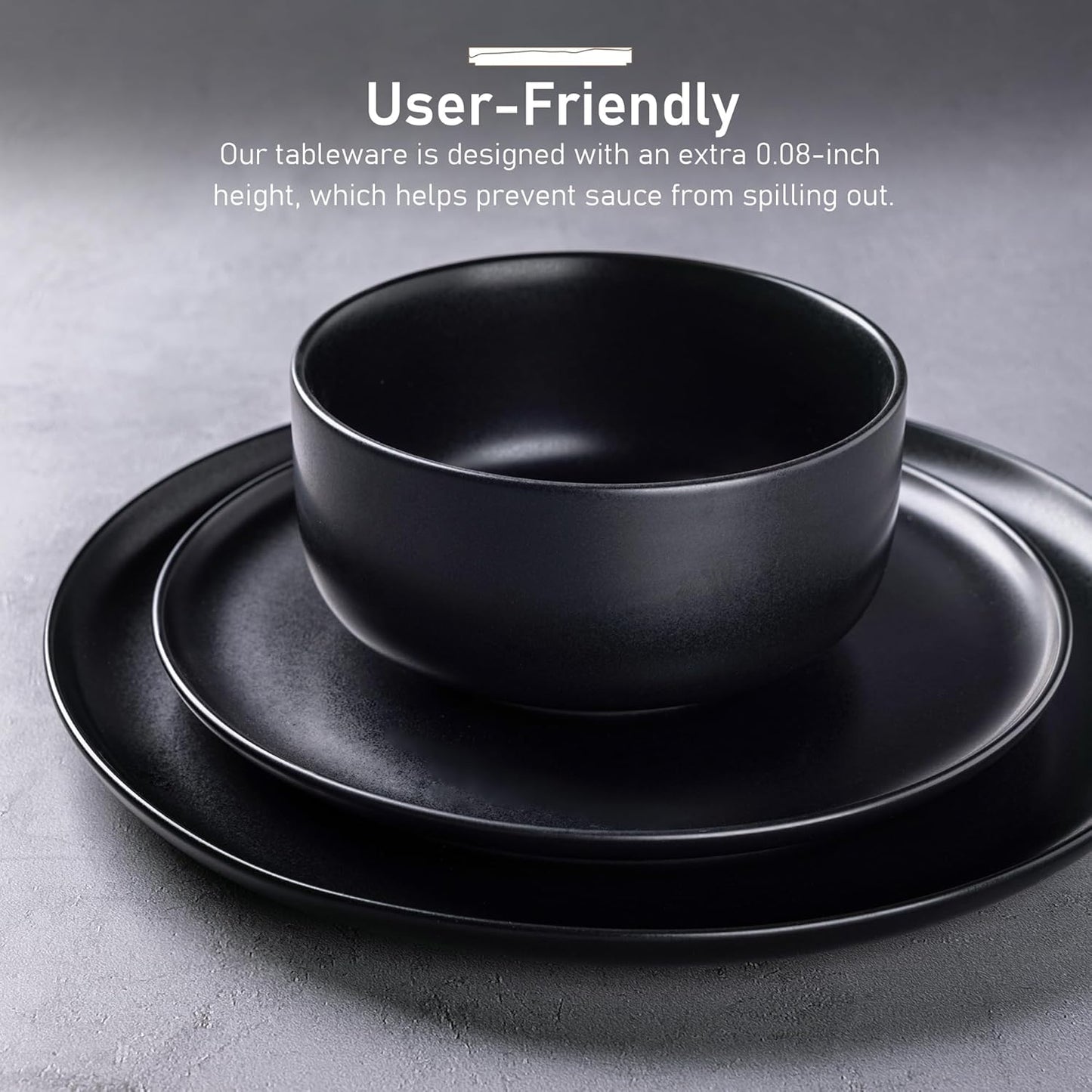 LERATIO Stoneware Dinnerware Sets for 4,Handcarft Ceramic Plates and Bowls Sets,Chip and Scratch Resistant Dishes, Dishwasher & Microwave Safe, Oven safe,Reactive Glaz-Black