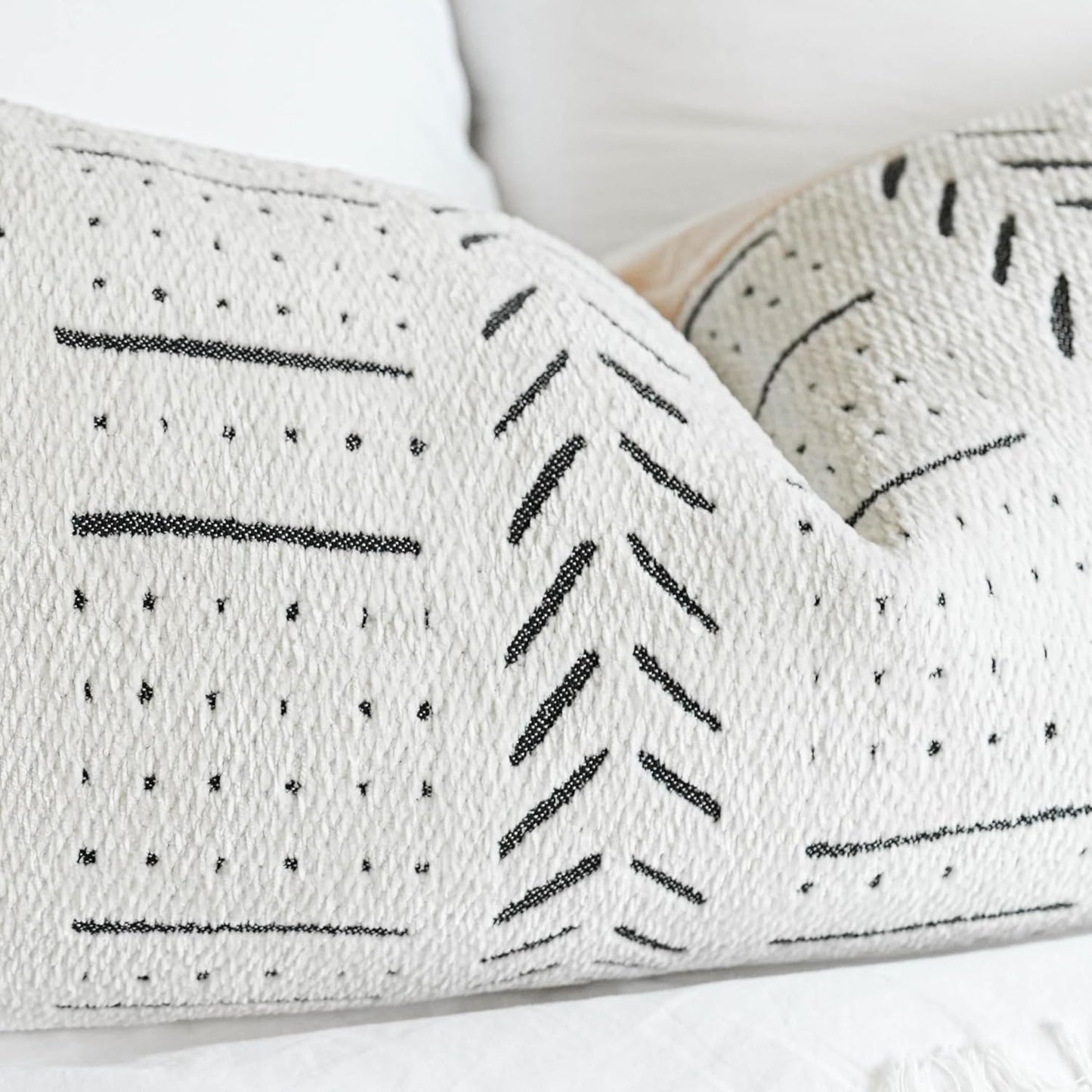 BlissBlush Off White Decorative Throw Pillow Covers 20X20, Set of 2, Boho Farmhouse Square Cushion Cover, Cozy Soft Accent Pillowcase for Couch Sofa Bed Living Room Home Décor