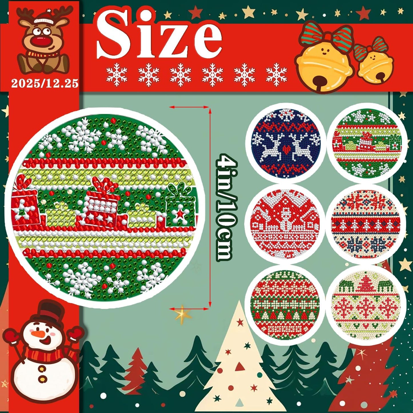 DOTSOPS Christmas Diamond Art Coasters with Holder 6 Pcs Diamond Painting Kits for Adults Beginners Diamond Craft Gem Art Dots Halloween Birthday