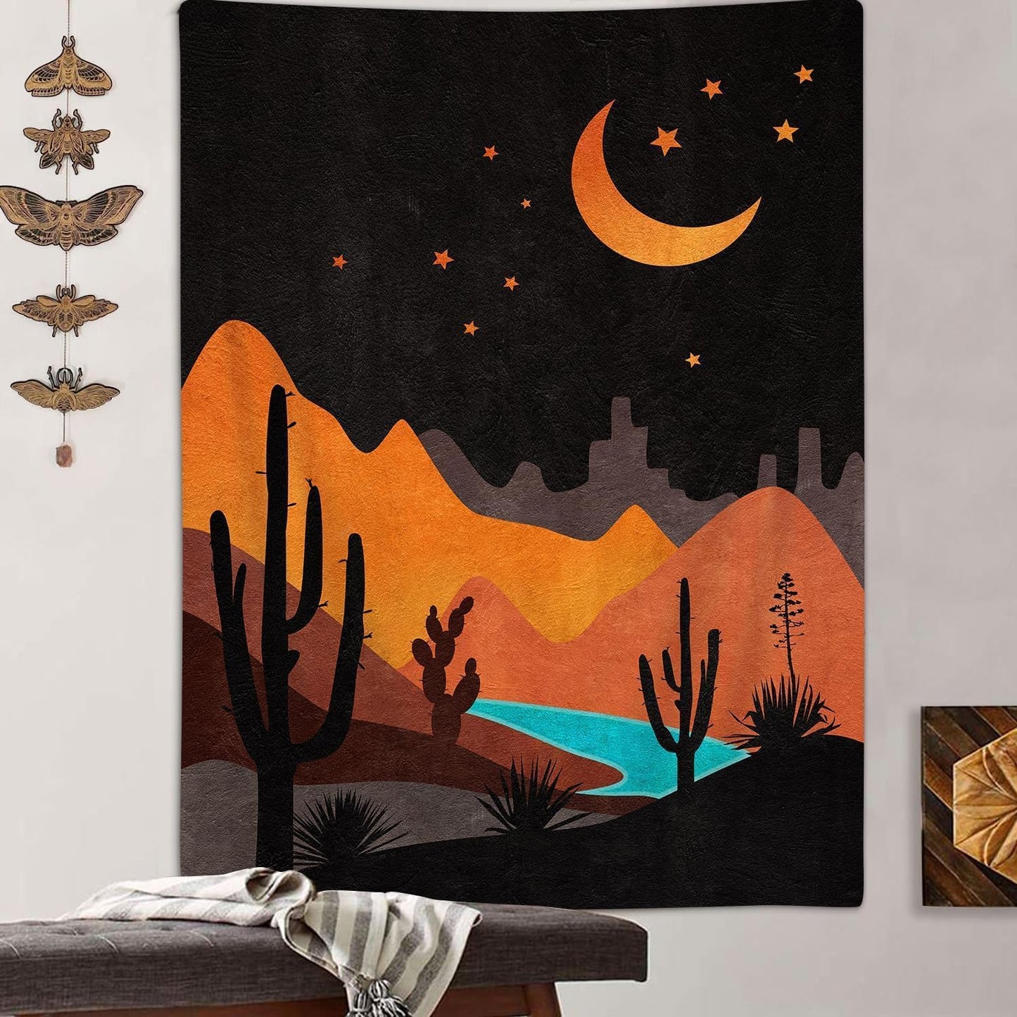 DYNH Boho Western Vertical Tapestry, Bohemian Mountain Desert Cactus Tapestries, Asthetic Minimalist Mid Century Sunset Tapestry Wall Hanging for Bedroom College Dorm Home Decor, 30X40IN