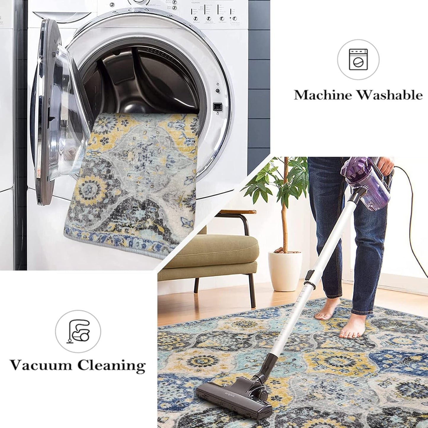 Lahome Moroccan Trellis Kitchen Rugs Non Slip Washable, 2x3 Rugs for Entryway Bathroom, Non-Slip Indoor Door Mat Ultra-Thin, Small Oriental Throw Carpet for Bedroom Entry, Yellow/Aqua