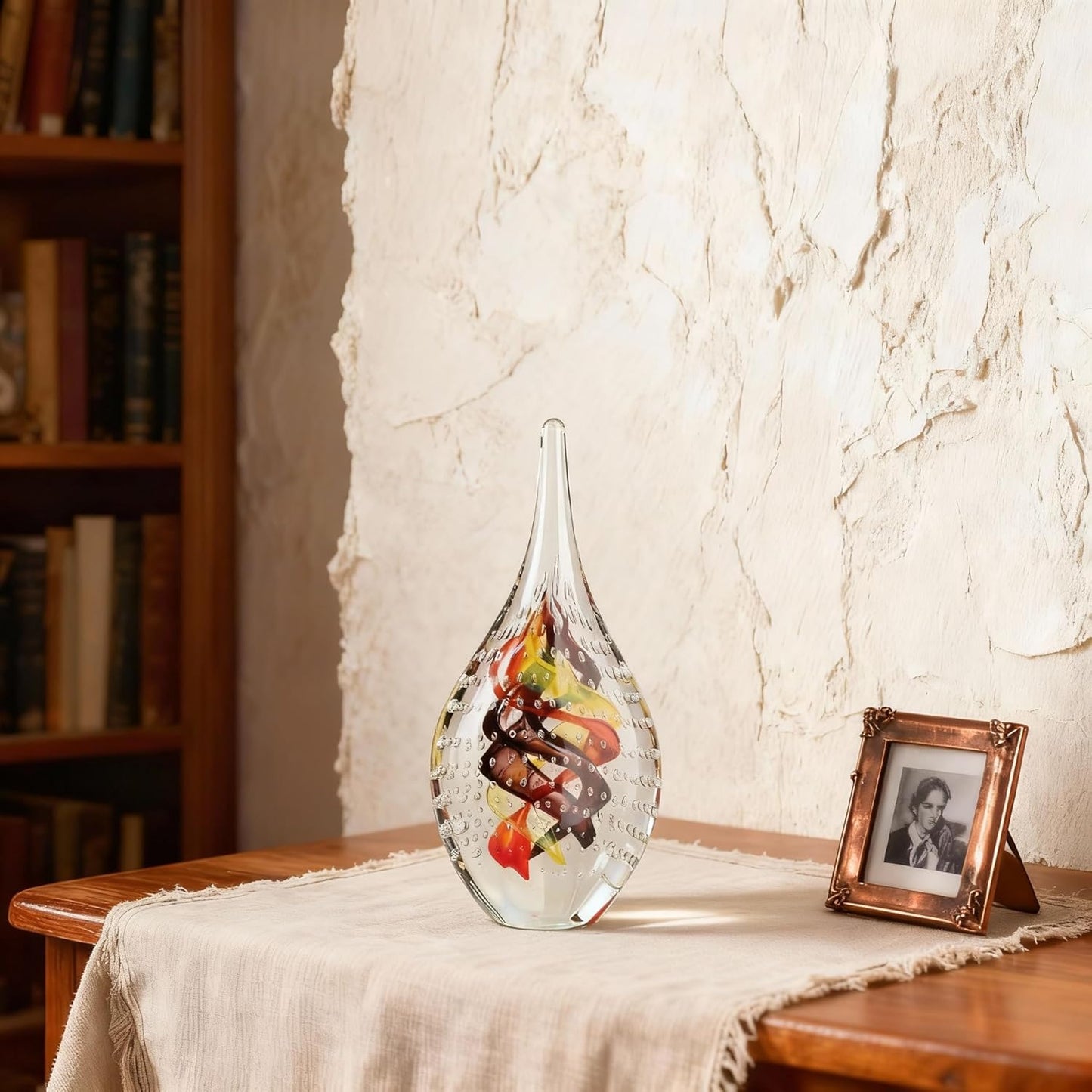 DOVDOV Blown Glass Sculpture, Collectible Stained Glass Art Statue, Unique Teardrop Ornament, Suitable for Office, Bookshelf, Dressing Table, Living Room Coffee Table, or Mantelpiece Display.