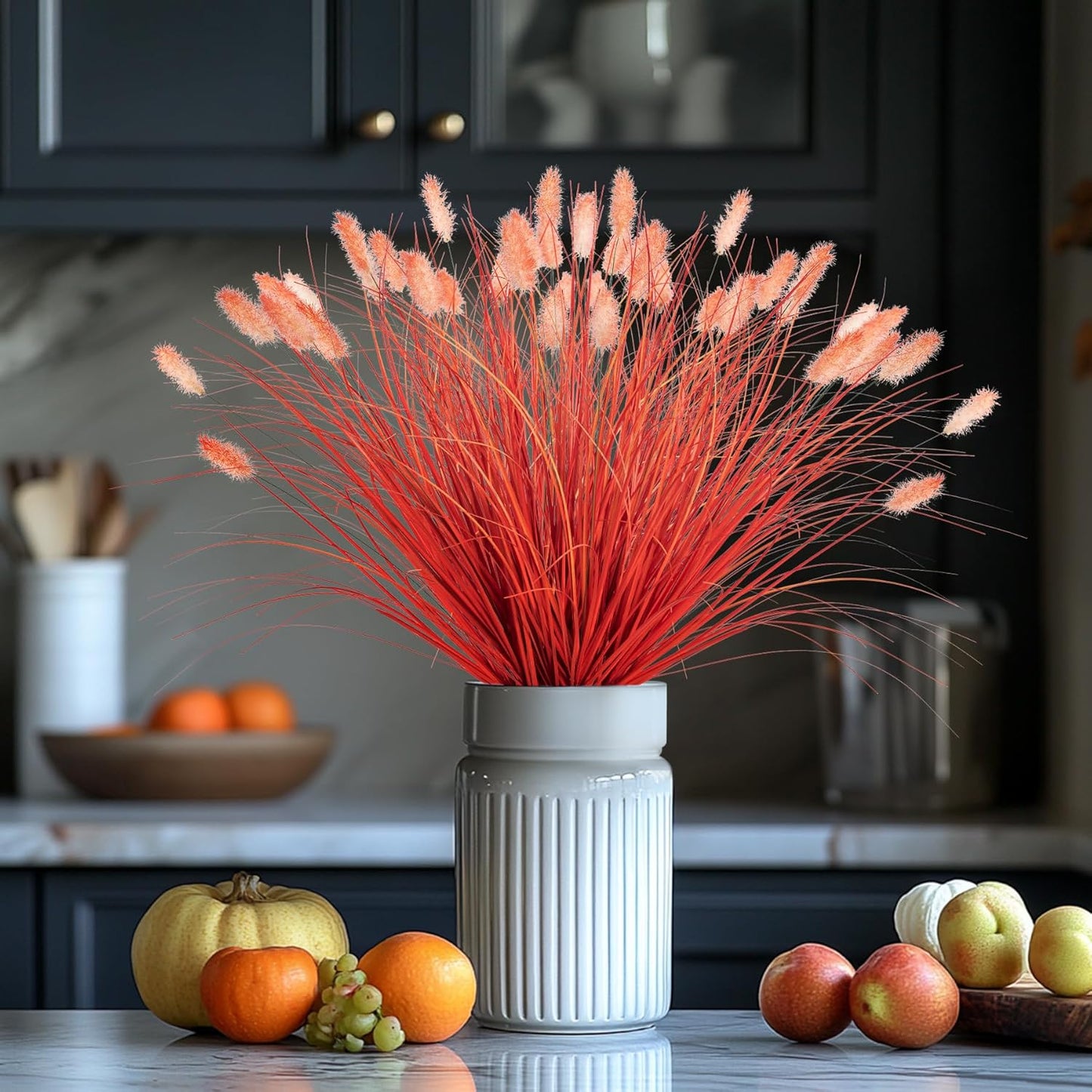 Fake Grass Fall Flowers Artificial Shrubs Artificial Grass Wheatgrass Cattails Fake Grass Decorations Artificial Plants Ornamental Grass Outdoor Grass Green Leafy Decorations (12PCS)Orange