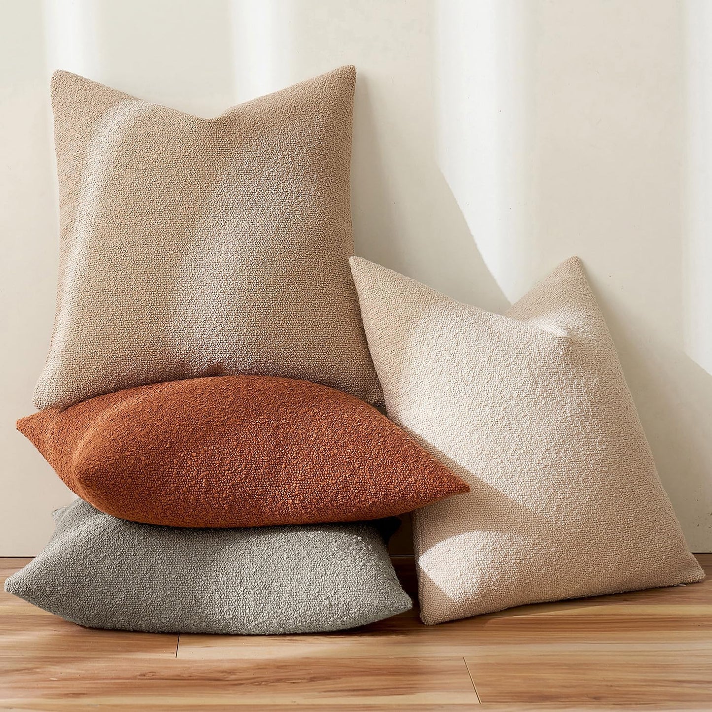 MIULEE 18x18 Inch Decorative Pillow Covers for Couch Bed Set of 2 Textured Boucle Neutral Winter Throw Pillows Rust Accent Solid Cushion Pillowcases Sofa Livingroom Home Decor