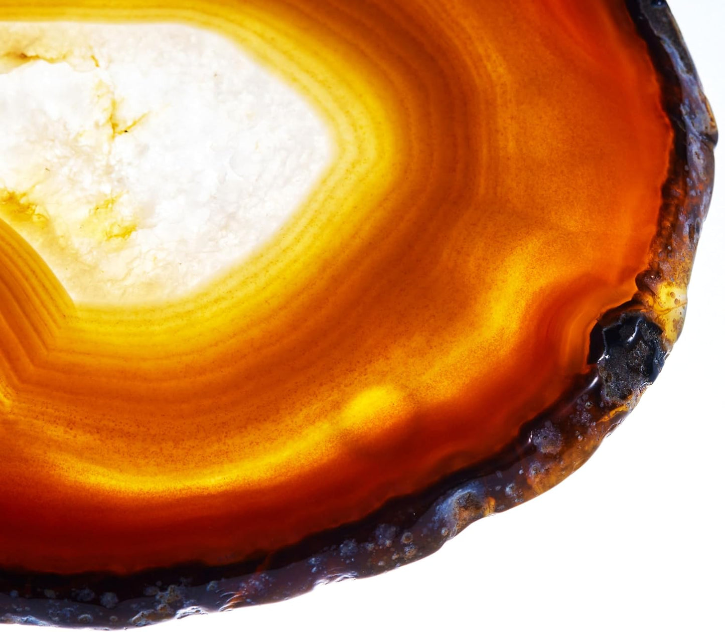 Luxury Lane Set of 4 Large Natural Brazilian Agate Slice Geode Rock Stone Drink Coasters with Wood Holder 4.3-4.7 inch Centerpiece Table Decoration, Oak Brown