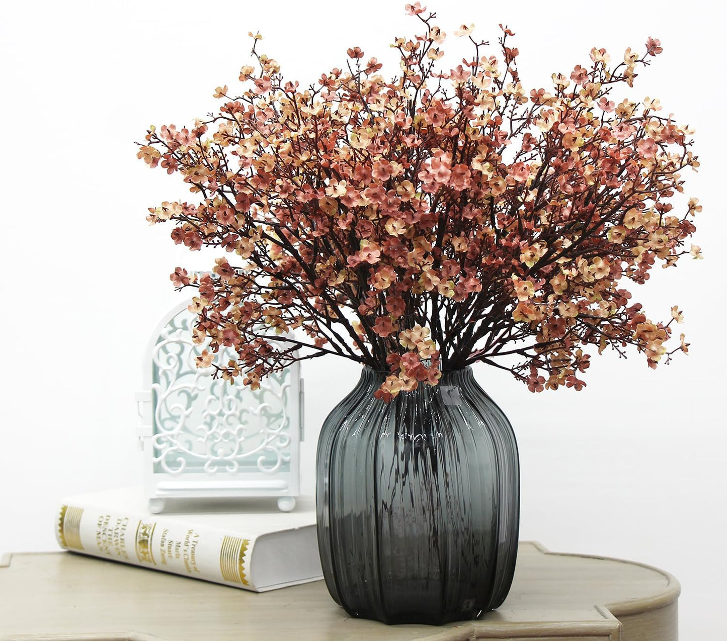 JAKY-Global Babys Breath Silk Artificial Flowers 6 Bundle European Fake Flowers Decor Wedding Party Fall Stems Decoration Bouquets DIY Home Garden,Farmhouse,Living Room Decor (Beige Brown-6pcs)