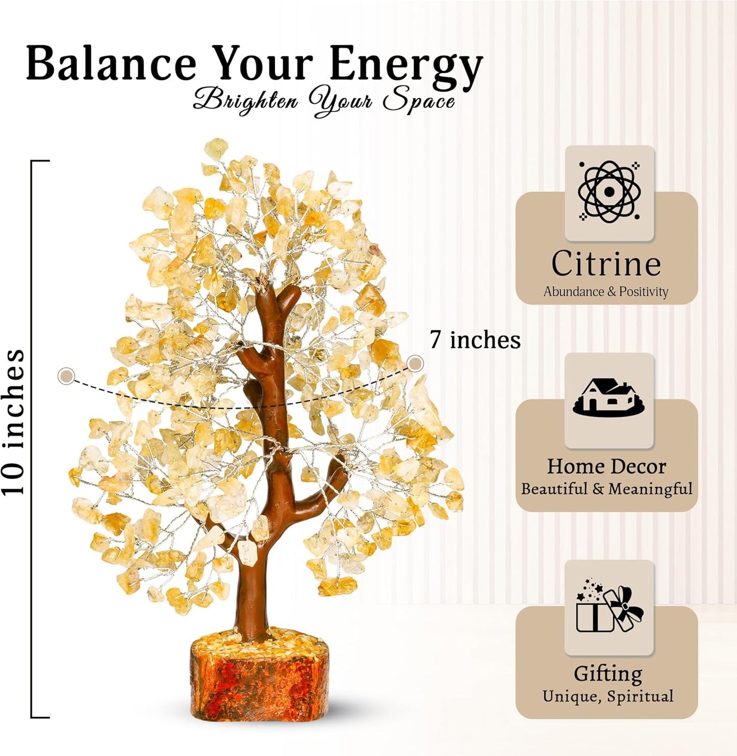 Citrine Crystal Tree - Feng Shui Decor - Chakra Tree - Spiritual Items - Home Decoration - Gemstone Tree - Crystals - Crystal Decor - Home Office Decor - Citrine Crystal Stone - Good Luck Gifts