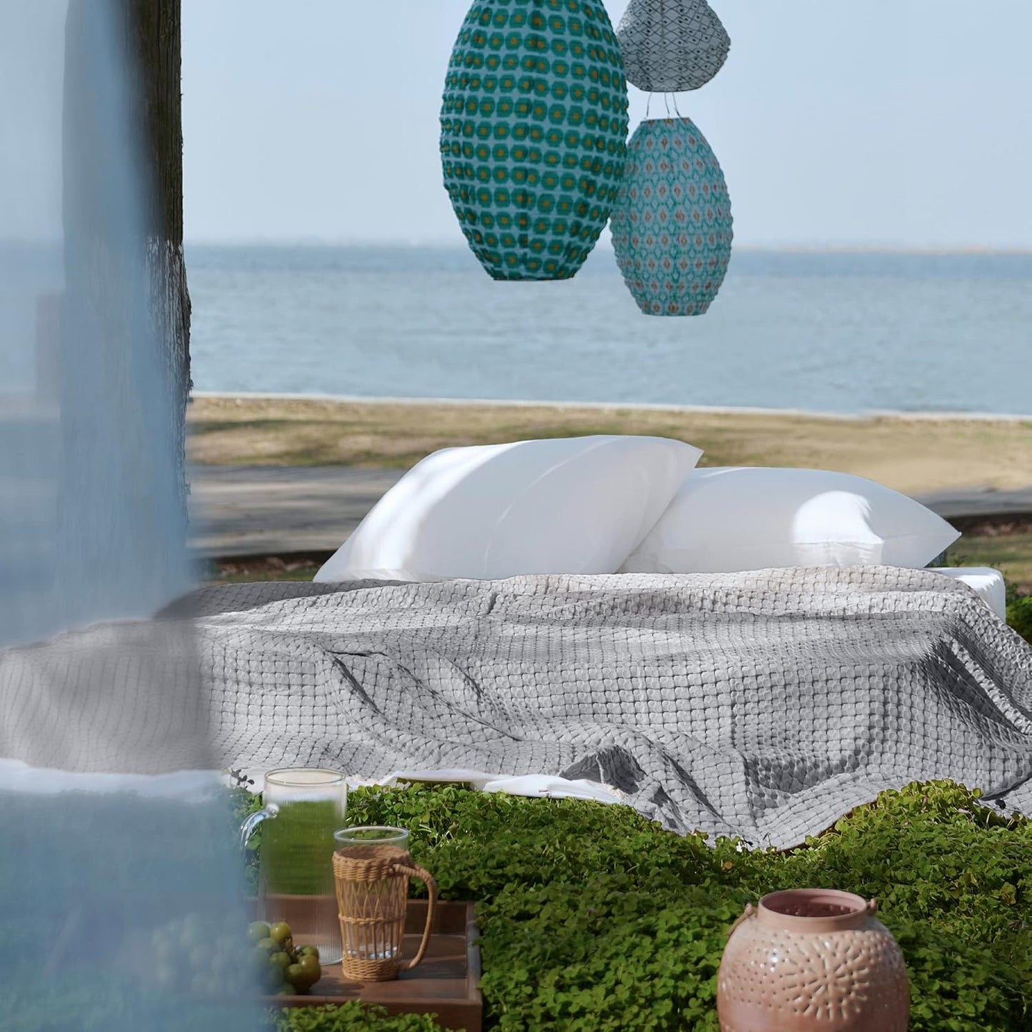 Bedsure Cooling Cotton Waffle Full Size Blanket - Lightweight Breathable Blanket of Rayon Derived from Bamboo for Hot Sleepers, Luxury Throws for Bed, Couch and Sofa, Grey, 80x90 Inches