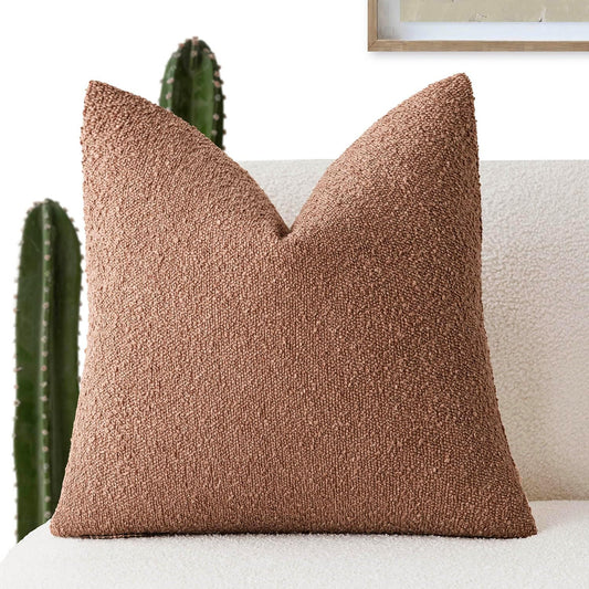 Foindtower Decorative Textured Boucle Throw Pillow Covers Accent Solid Pillow Cases Neutral Soft Cozy Couch Cushion Case for Chair Sofa Bedroom Living Room Home Decor 24x24 Inch,1PC,Dusty Orange Hazel