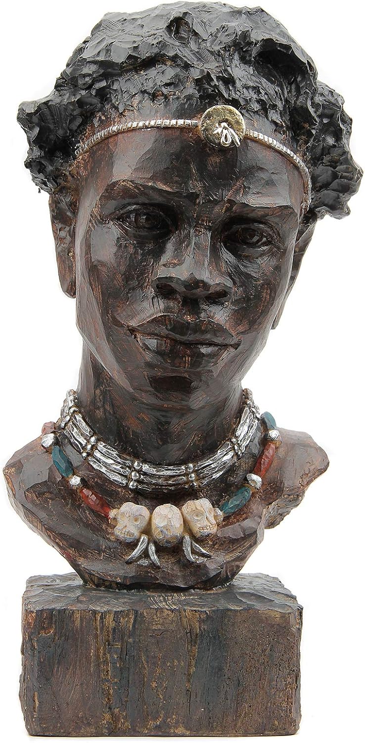Leekung African Statues and Sculptures for Home Decor,African Figurines Head Statue Decorations for Home,African Art Sculptures Man Statue Decor for Living Room Woodstone Color