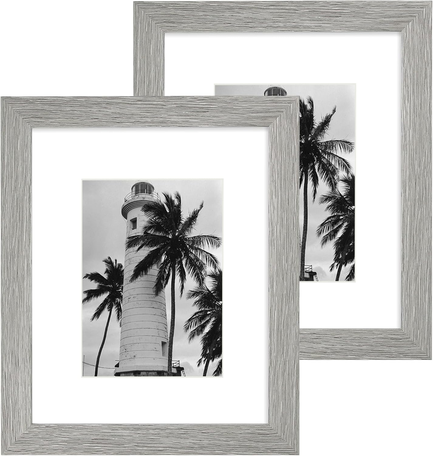 iRahmen 8x10 Picture Frame Set of 2, Wood Gray Photo Frame with HD Real Glass, Display Pictures 5x7 with Mat or 8 x 10 withour Mat for Tabletop or Wall Mounting