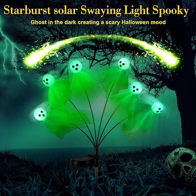 VIHOSE 6 Packs Halloween Solar Lights Outdoor 36 LED Solar Ghost Pathway Lights Waterproof Spooky Ghost Path Light Outdoor Halloween Decorations for Outside Garden Lawn Yard Decors (Green)
