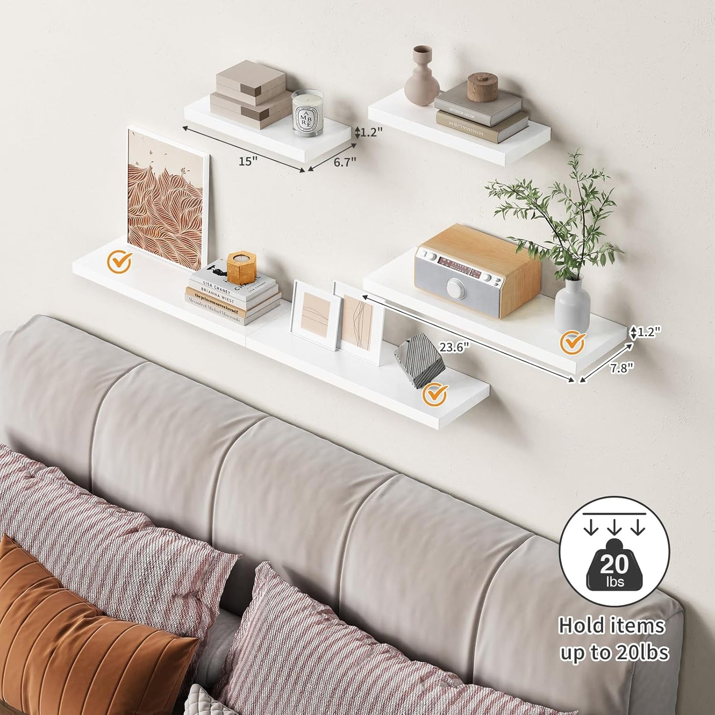 Forbena White Floating Shelves for Wall Decor, 24 Inches Long Wall Shelves for Bedroom Storage, Large Deep Hanging Shelves for Bathroom Office Laundry Living Room Book Kitchen Closet -Set of 3