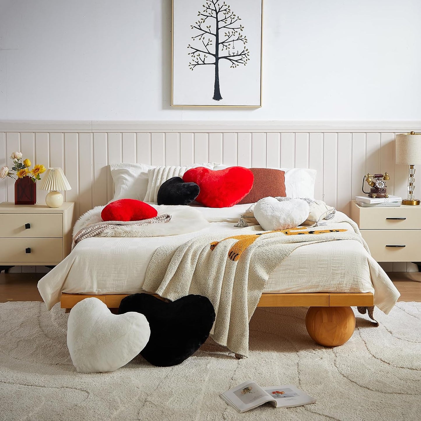 EastTree Heart Pillows, Black Heart Shaped Pillows, Love Throw Pillows Gifts, Ultra Soft Faux Rabbit Fur Small Cute Pillows, Women Girls Kid Room Decor 10x13 Inch