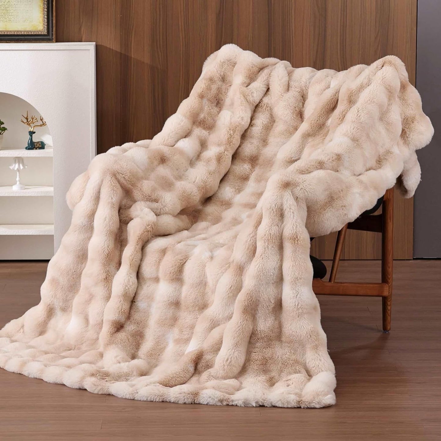 Faux Fur Throw Blanket Yellow Fluffy Bubble Throw Blanket 60x80 for Sofa Couch Bedroom Fuzzy Soft Cozy Thick Khaki Tie-dye