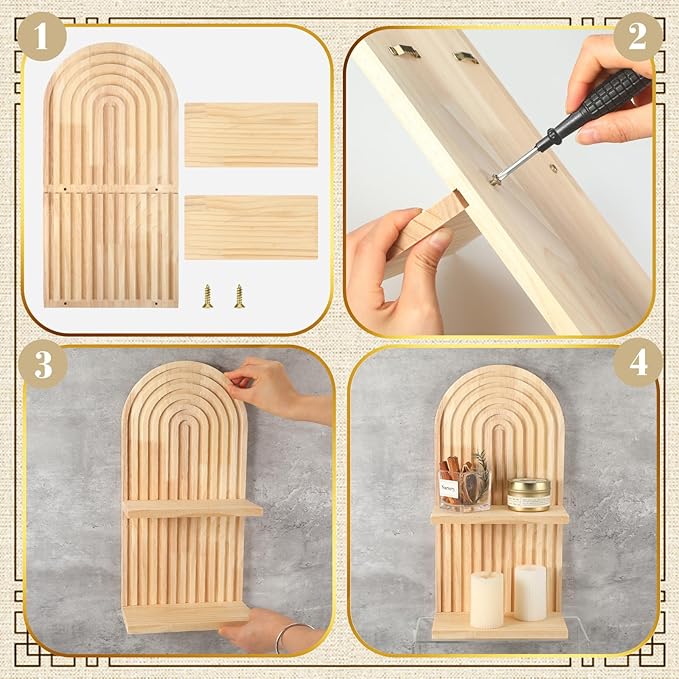 Geetery 2 Pcs Arch Wood Floating Shelf Mid Century Rainbow Wall Shelves Modern Boho Wall Shelf Retro Mounted Wood Arch Decor for Bedroom Living Room Classroom Bathroom Display(2 Tier)