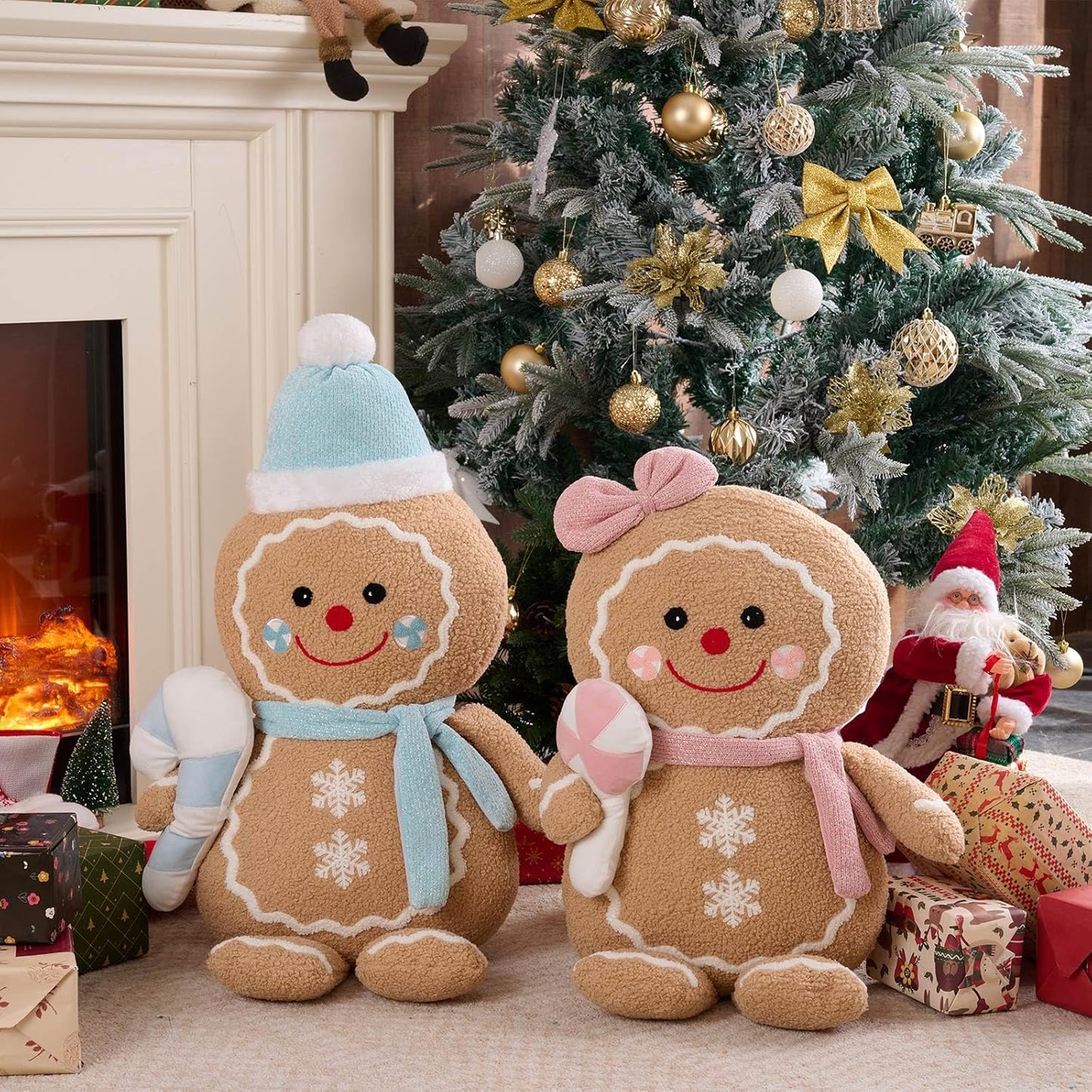 Lanpn Christmas Gingerbread Man Pillows Set of 2, Christmas Decoration Winter Throw Pillows Soft Fleece Sherpa Cute 3D Shaped Ginger Bread Man Girl Boy Throw Cushion for Sofa Bedroom Xmas Decor