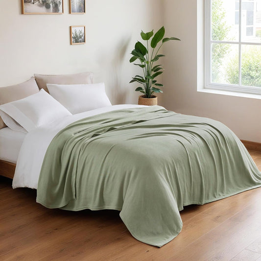 King Size Blanket, 70% Rayon (Derived from Bamboo) and 30% Cotton, Lightweight Jacquard Weave, Breathable and Soft Summer Blanket for Bed or Couch, 108” x 90”, Sage Green
