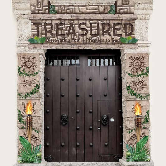 3 Pcs Jungle Safari Treasure Door Decorations Treasure Adventure Hunt Porch Banner Tropical Rainforest Leaves Safari Party Hanging Door Banner for Halloween Trunk or Treat Decorations