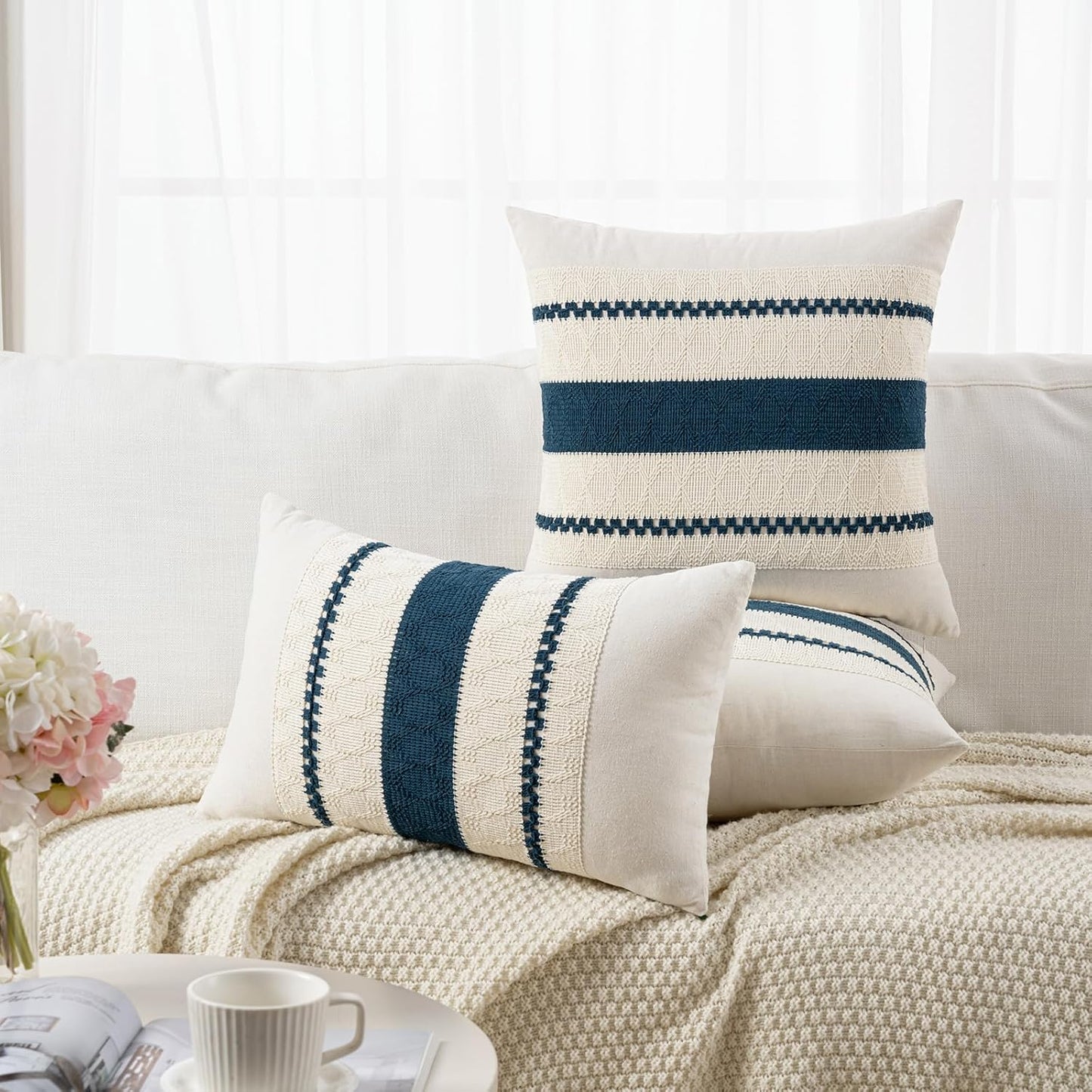 Fancy Homi Set of 1 Boho Teal Lumbar Decorative Throw Pillow Cover 12x20 Inch for Couch Bed Sofa Chair, Modern Organic Farmhouse Home Decor, Soft Cotton Cute Accent Rectangle Cushion Case